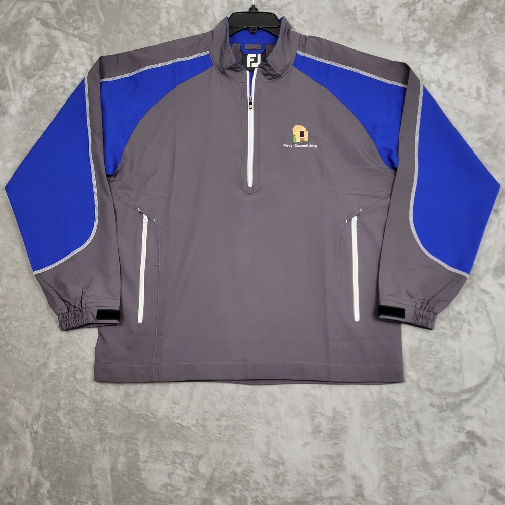FootJoy Mens Medium 1/4 Zip Long Sleeve Golf Windbreaker Pullover Gray Blue Logo